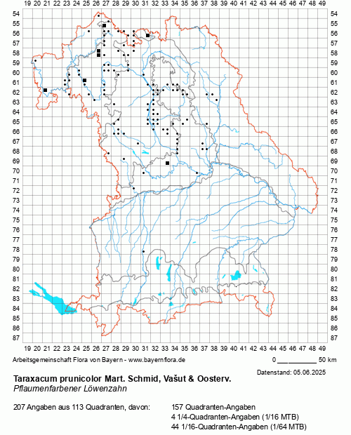 Die Verbreitungskarte zu Taraxacum prunicolor Mart. Schmid, Vašut & Oosterv. wird geladen ...