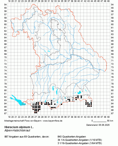 Die Verbreitungskarte zu Hieracium alpinum L. wird geladen ...