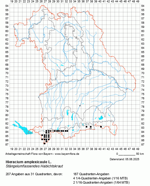 Die Verbreitungskarte zu Hieracium amplexicaule L. wird geladen ...