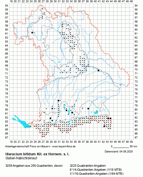 Die Verbreitungskarte zu Hieracium bifidum Kit. ex Hornem. s. l. wird geladen ...