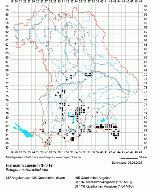 Die Verbreitungskarte zu Hieracium caesium (Fr.) Fr. wird geladen ...