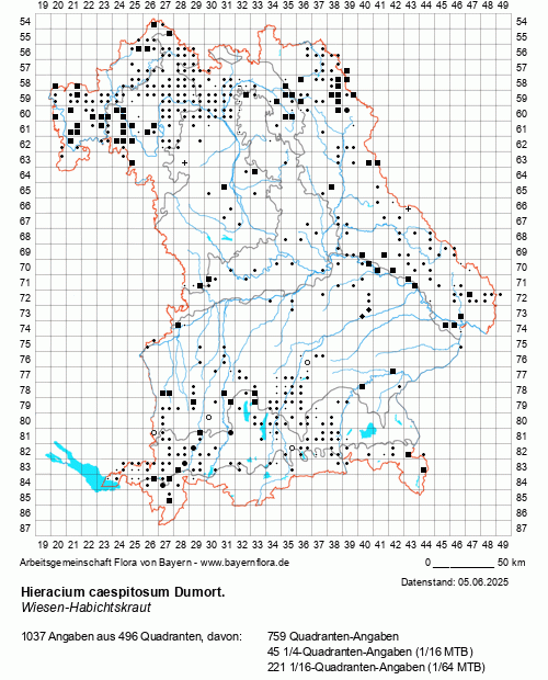 Die Verbreitungskarte zu Hieracium caespitosum Dumort. wird geladen ...