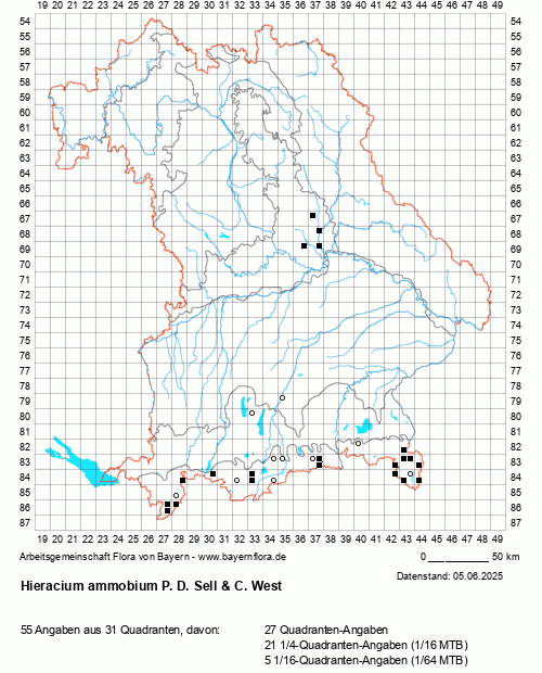 Die Verbreitungskarte zu Hieracium ammobium P. D. Sell & C. West wird geladen ...