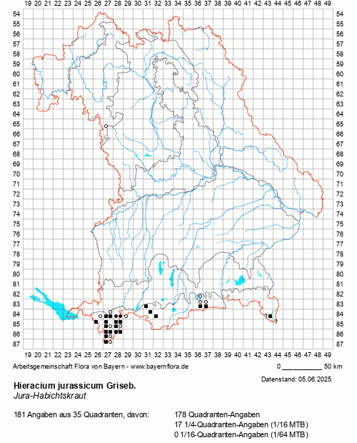 Die Verbreitungskarte zu Hieracium jurassicum Griseb. wird geladen ...