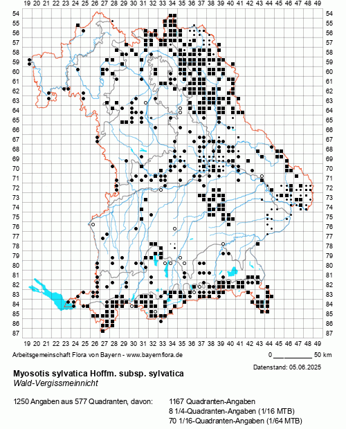 Die Verbreitungskarte zu Myosotis sylvatica Hoffm. subsp. sylvatica wird geladen ...