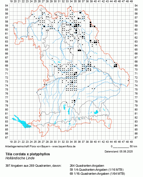 Die Verbreitungskarte zu Tilia cordata x platyphyllos wird geladen ...