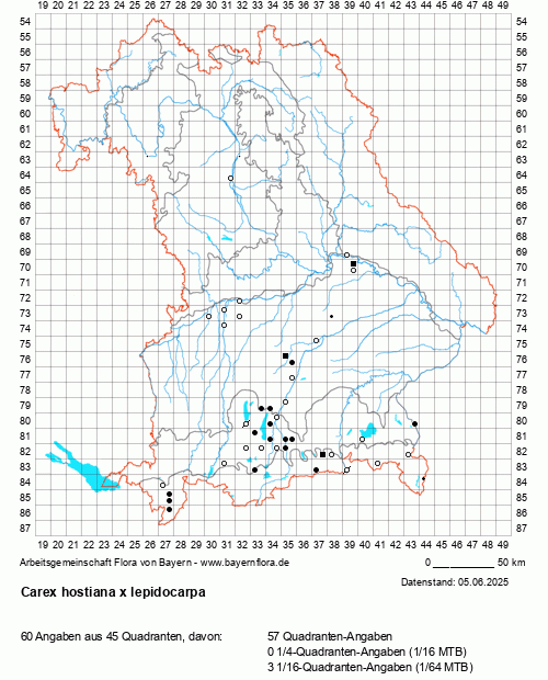 Die Verbreitungskarte zu Carex hostiana x lepidocarpa wird geladen ...