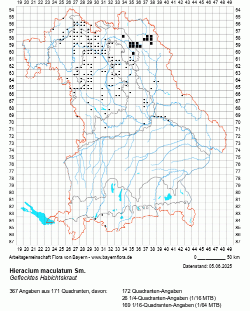 Die Verbreitungskarte zu Hieracium maculatum Sm. wird geladen ...