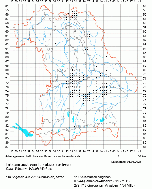 Die Verbreitungskarte zu Triticum aestivum L. subsp. aestivum wird geladen ...