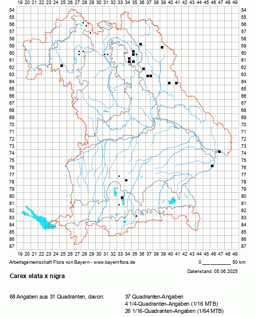Die Verbreitungskarte zu Carex elata x nigra wird geladen ...