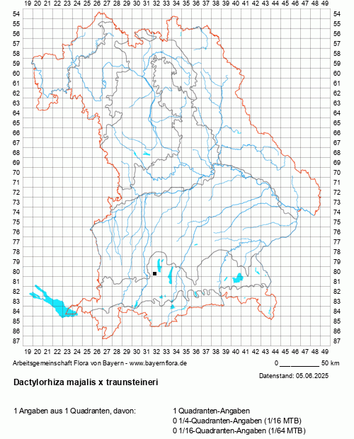 Die Verbreitungskarte zu Dactylorhiza majalis x traunsteineri wird geladen ...