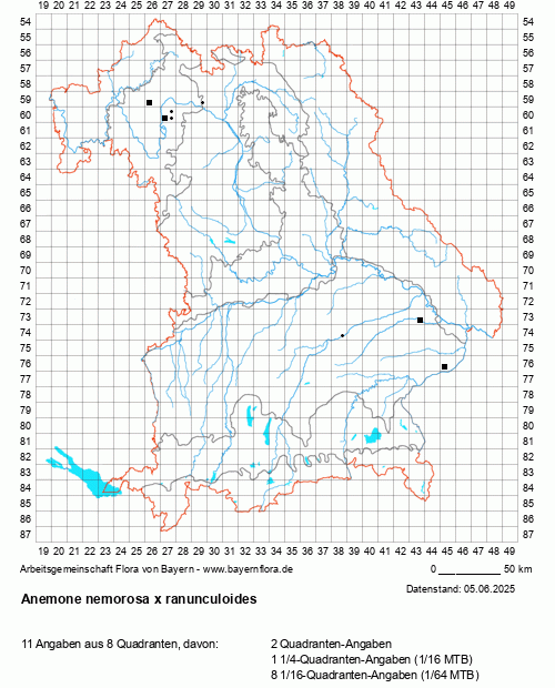 Die Verbreitungskarte zu Anemone nemorosa x ranunculoides wird geladen ...