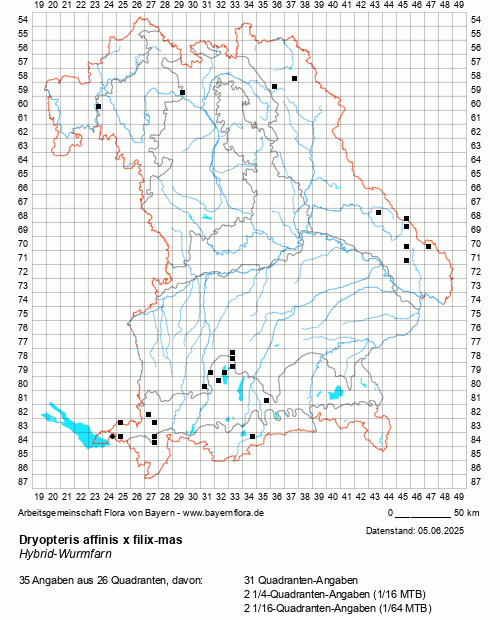 Die Verbreitungskarte zu Dryopteris affinis x filix-mas wird geladen ...