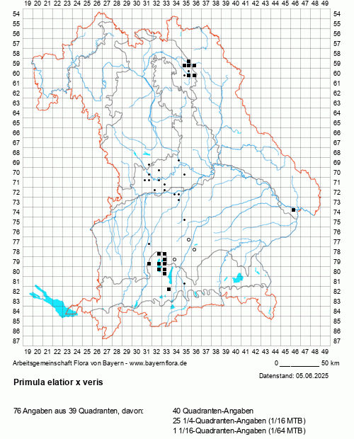 Die Verbreitungskarte zu Primula elatior x veris wird geladen ...