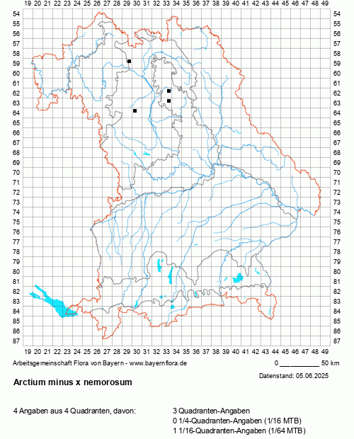 Die Verbreitungskarte zu Arctium minus x nemorosum wird geladen ...