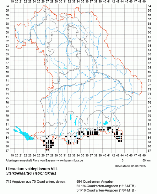 Die Verbreitungskarte zu Hieracium valdepilosum Vill. wird geladen ...
