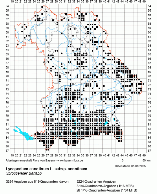 Die Verbreitungskarte zu Lycopodium annotinum L. subsp. annotinum wird geladen ...