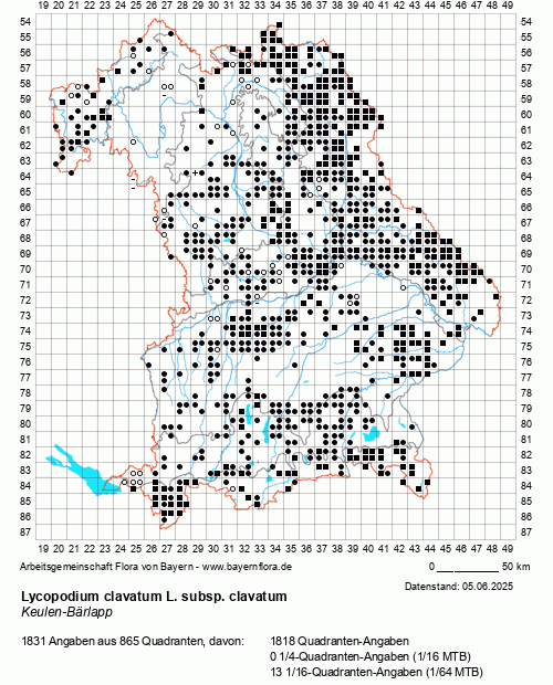 Die Verbreitungskarte zu Lycopodium clavatum L. subsp. clavatum wird geladen ...