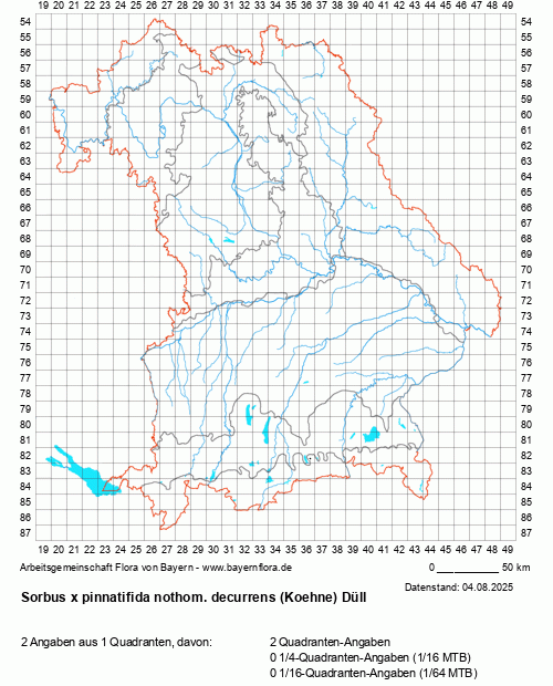 Die Verbreitungskarte zu Sorbus x pinnatifida nothom. decurrens (Koehne) Düll wird geladen ...