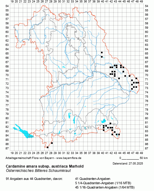 Die Verbreitungskarte zu Cardamine amara subsp. austriaca Marhold wird geladen ...