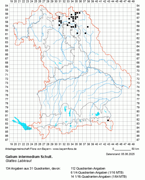 Die Verbreitungskarte zu Galium intermedium Schult. wird geladen ...