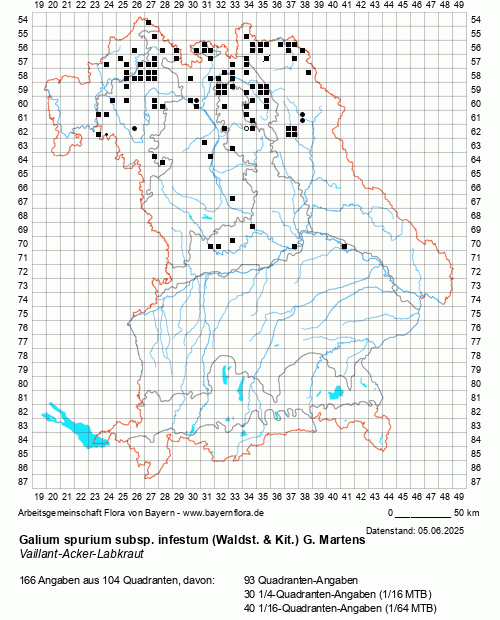 Die Verbreitungskarte zu Galium spurium subsp. infestum (Waldst. & Kit.) G. Martens wird geladen ...