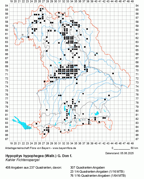 Die Verbreitungskarte zu Hypopitys hypophegea (Wallr.) G. Don f. wird geladen ...