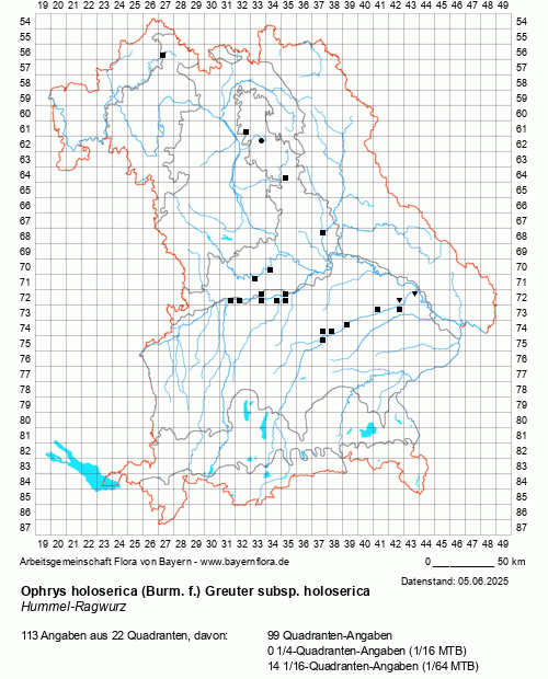 Die Verbreitungskarte zu Ophrys holoserica (Burm. f.) Greuter subsp. holoserica wird geladen ...