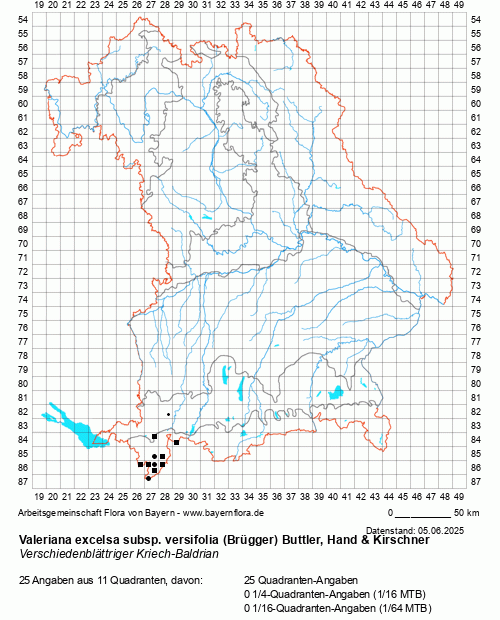 Die Verbreitungskarte zu Valeriana excelsa subsp. versifolia (Brügger) Buttler, Hand & Kirschner wird geladen ...