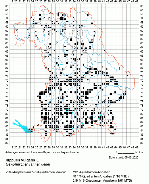 Die Verbreitungskarte zu Hippuris vulgaris L. wird geladen ...