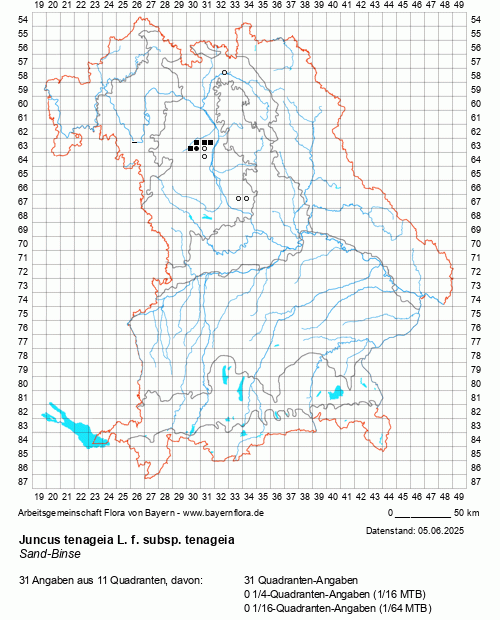 Die Verbreitungskarte zu Juncus tenageia L. f. subsp. tenageia wird geladen ...
