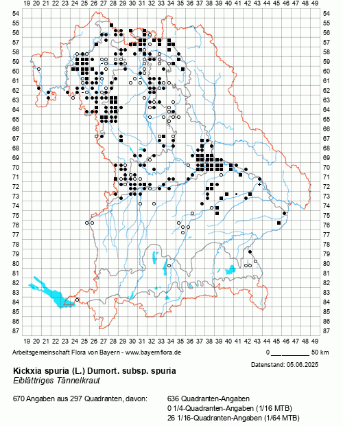 Die Verbreitungskarte zu Kickxia spuria (L.) Dumort. subsp. spuria wird geladen ...