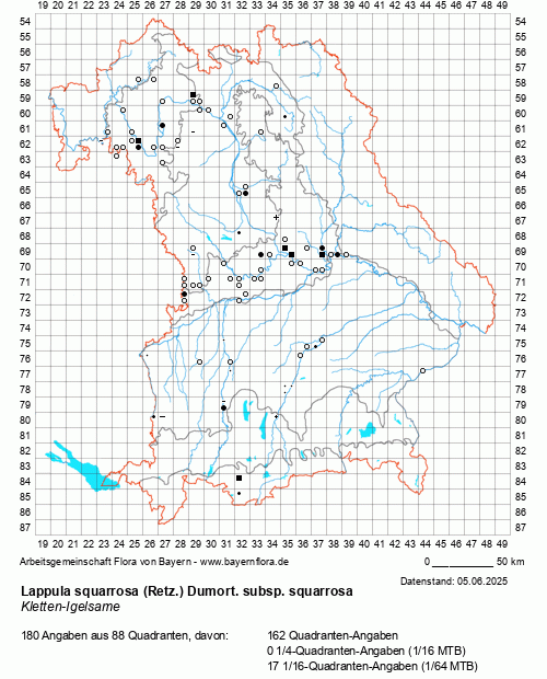 Die Verbreitungskarte zu Lappula squarrosa (Retz.) Dumort. subsp. squarrosa wird geladen ...