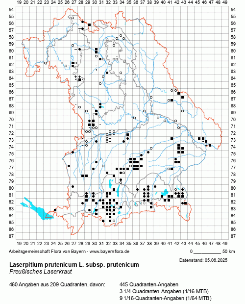 Die Verbreitungskarte zu Laserpitium prutenicum L. subsp. prutenicum wird geladen ...