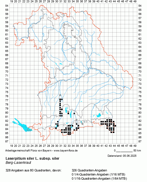 Die Verbreitungskarte zu Laserpitium siler L. subsp. siler wird geladen ...
