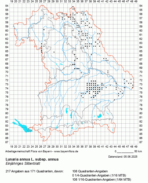 Die Verbreitungskarte zu Lunaria annua L. subsp. annua wird geladen ...