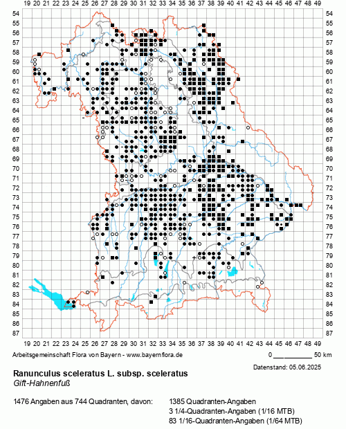 Die Verbreitungskarte zu Ranunculus sceleratus L. subsp. sceleratus wird geladen ...