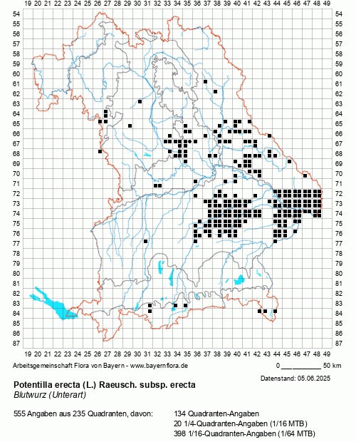 Die Verbreitungskarte zu Potentilla erecta (L.) Raeusch. subsp. erecta wird geladen ...