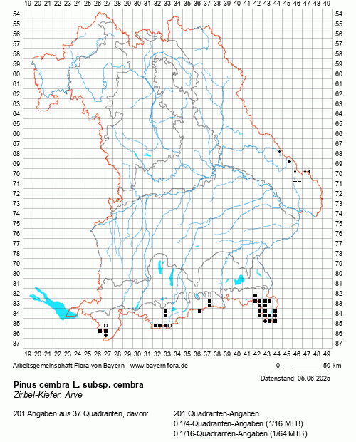 Die Verbreitungskarte zu Pinus cembra L. subsp. cembra wird geladen ...
