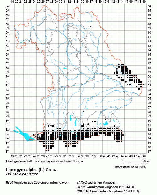 Die Verbreitungskarte zu Homogyne alpina (L.) Cass. wird geladen ...