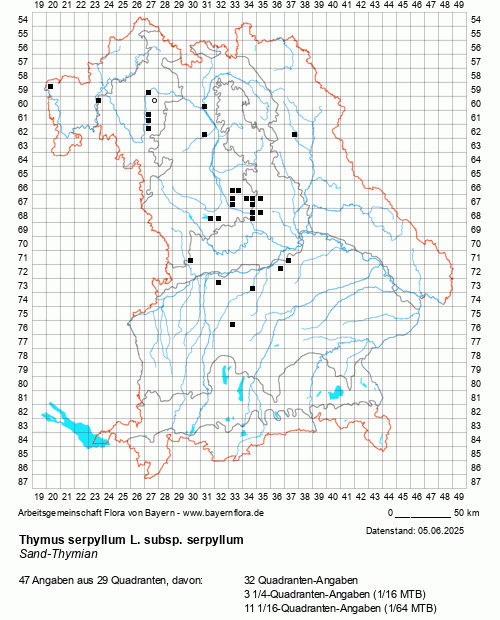 Die Verbreitungskarte zu Thymus serpyllum L. subsp. serpyllum wird geladen ...