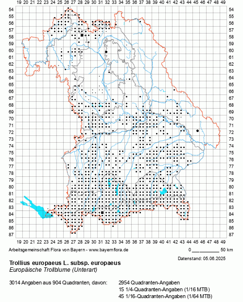 Die Verbreitungskarte zu Trollius europaeus L. subsp. europaeus wird geladen ...