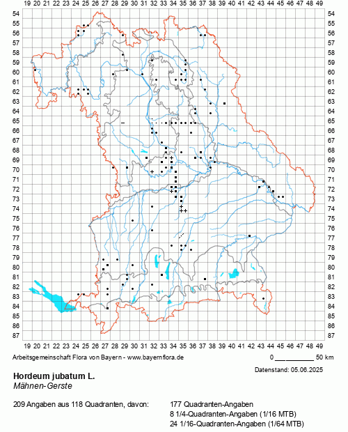 Die Verbreitungskarte zu Hordeum jubatum L. wird geladen ...