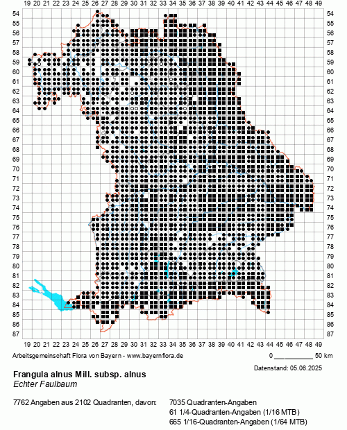 Die Verbreitungskarte zu Frangula alnus Mill. subsp. alnus wird geladen ...