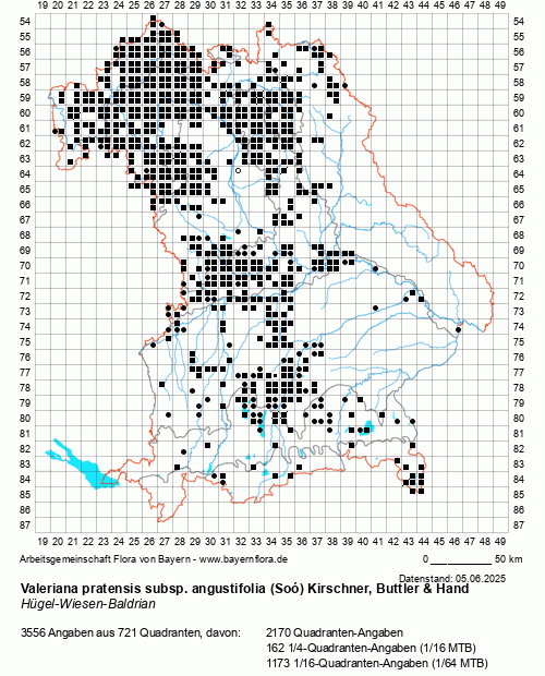 Die Verbreitungskarte zu Valeriana pratensis subsp. angustifolia (Soó) Kirschner, Buttler & Hand wird geladen ...