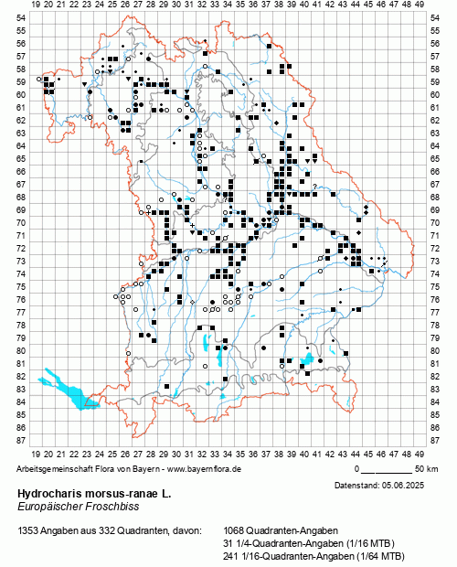 Die Verbreitungskarte zu Hydrocharis morsus-ranae L. wird geladen ...