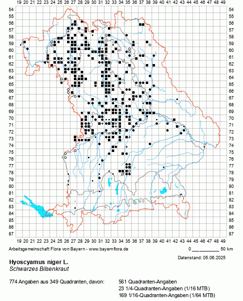 Die Verbreitungskarte zu Hyoscyamus niger L. wird geladen ...