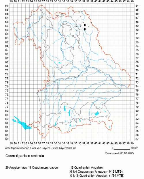 Die Verbreitungskarte zu Carex riparia x rostrata wird geladen ...