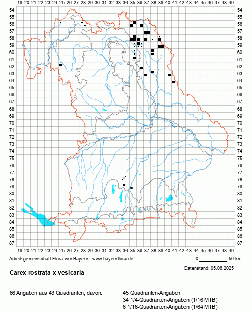 Die Verbreitungskarte zu Carex rostrata x vesicaria wird geladen ...