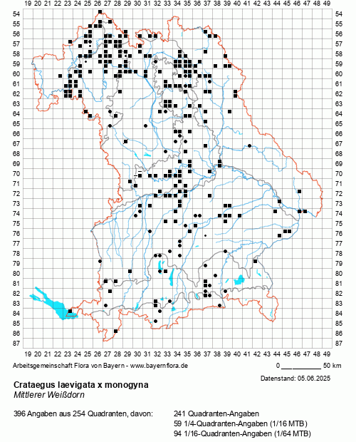 Die Verbreitungskarte zu Crataegus laevigata x monogyna wird geladen ...